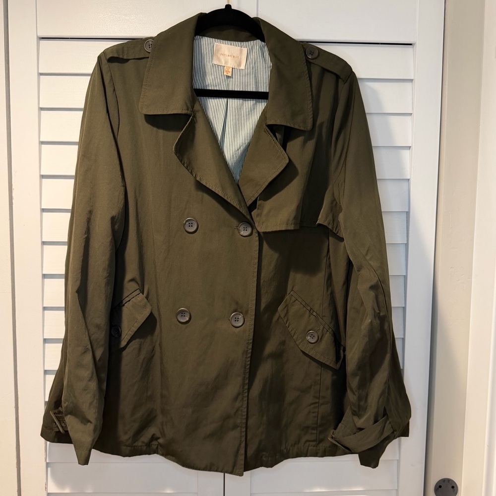 Skies Are‎ Blue Women's Olive Green Trench Jacket Size XL Double Breasted